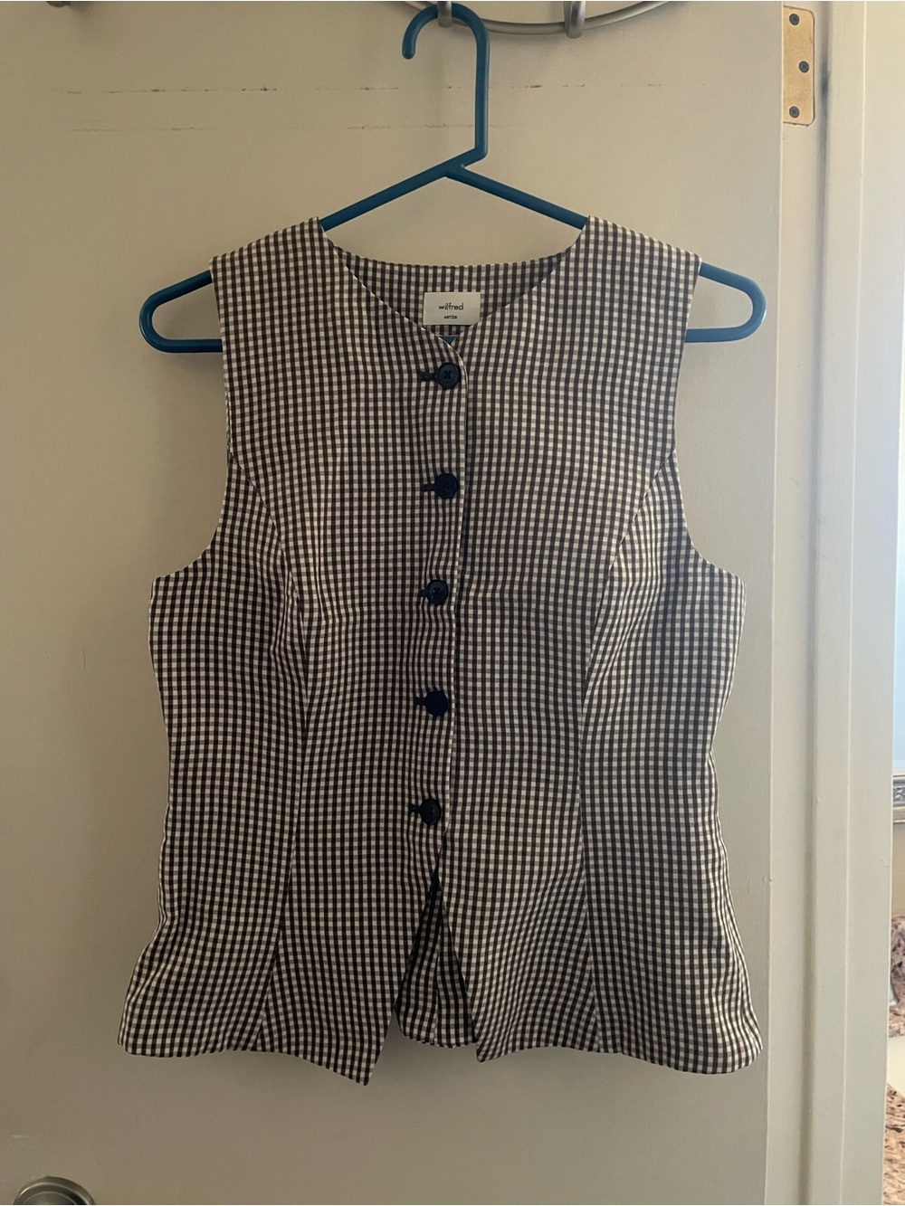 Wilfred Black and White Gingham Button-Front Sleeveless Blouse
